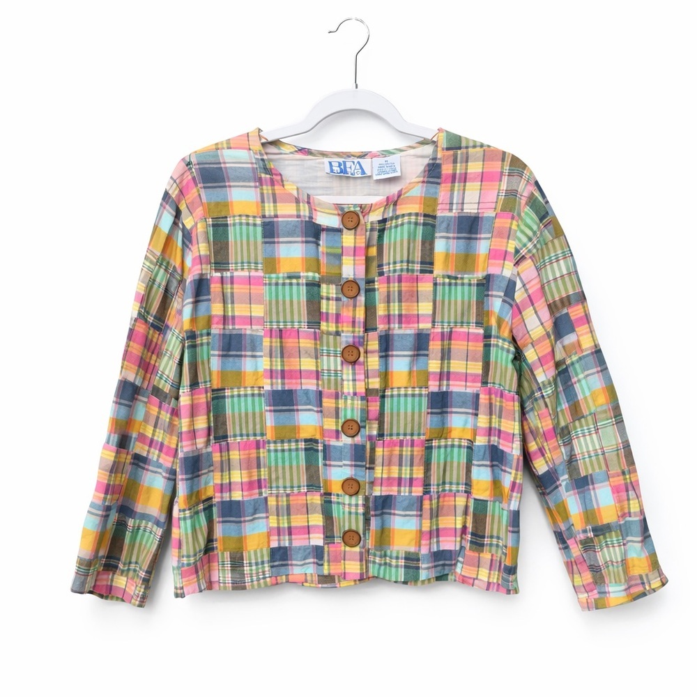Vintage Y2K Madras Plaid Jacket Cardigan Shirt Shacket quilt like BFA Classics - Picture 2 of 5
